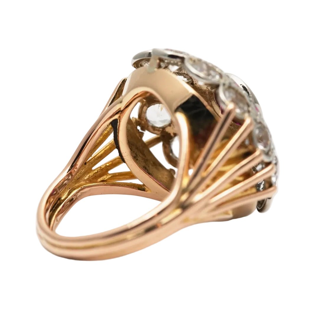Bague Dôme en or jaune, argent, rubis et saphirs - Castafiore