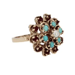 Bague Dôme en or jaune, citrines, turquoises et perles - Castafiore