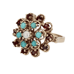 Bague Dôme en or jaune, citrines, turquoises et perles - Castafiore