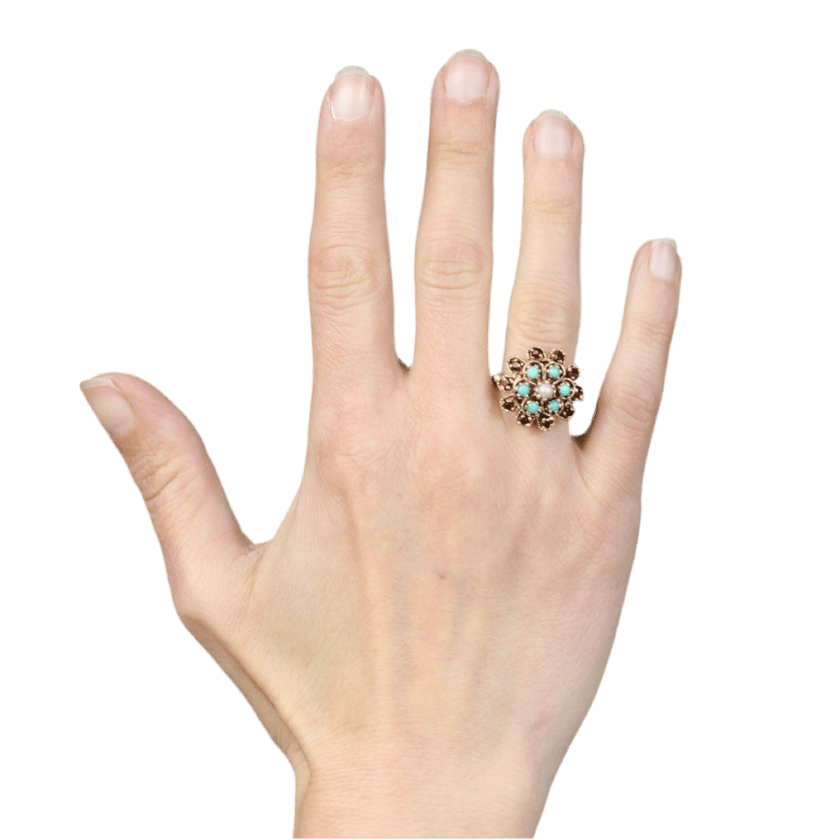 Bague Dôme en or jaune, citrines, turquoises et perles - Castafiore