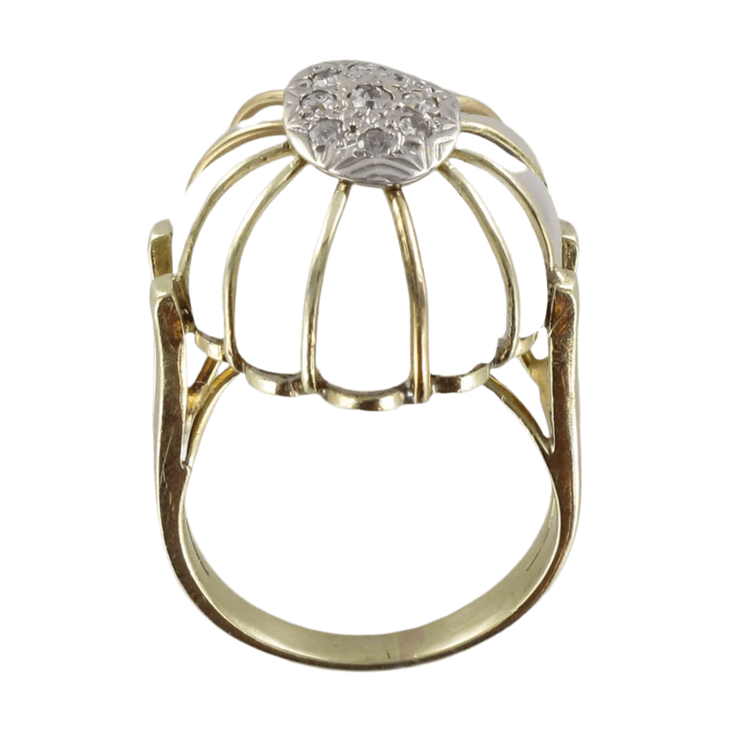 Bague Dôme en or jaune, cristal de roche et diamants - Castafiore