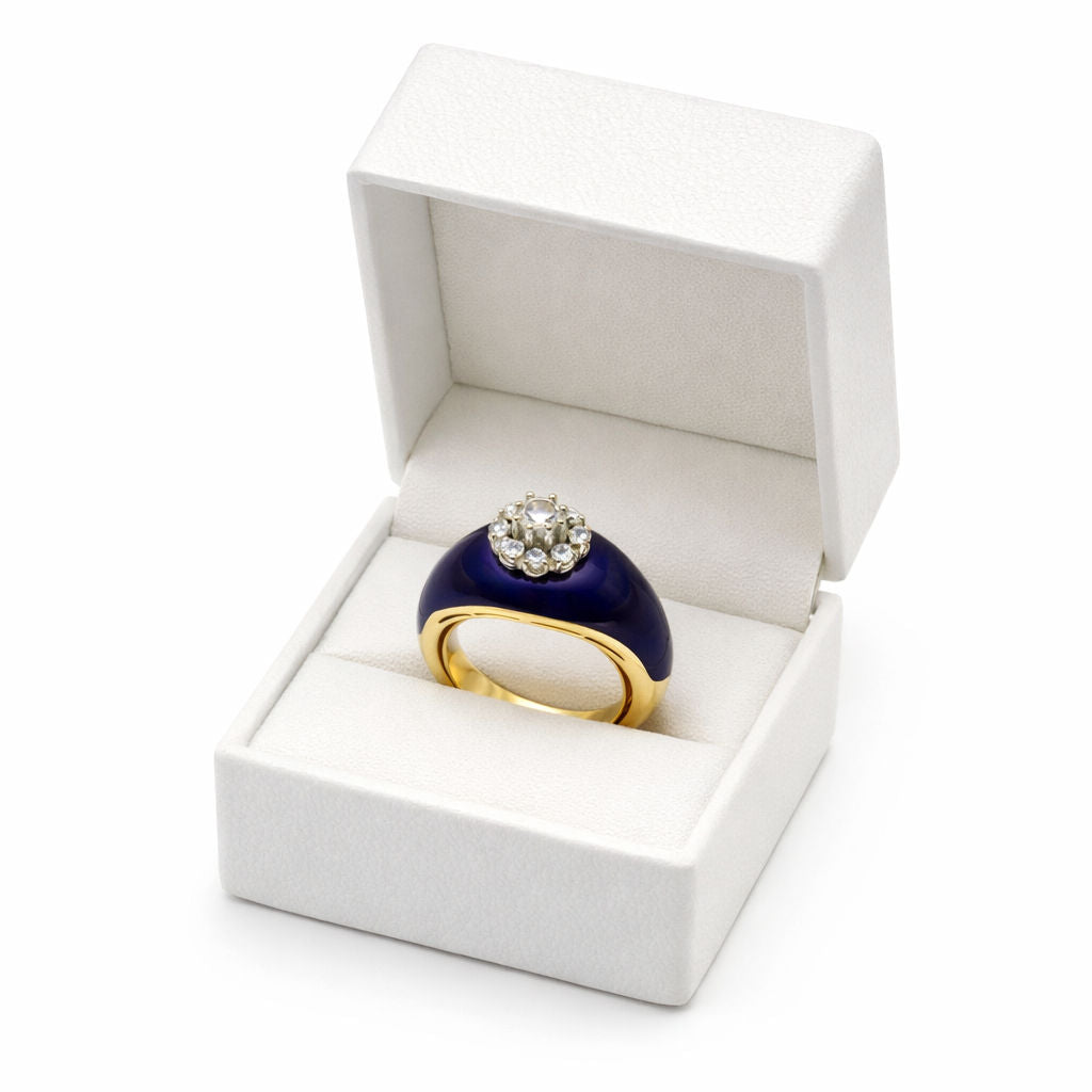 Bague Dôme en or jaune, émail, et diamants - Castafiore