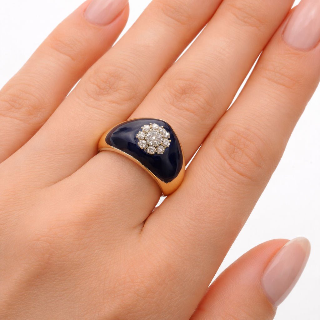 Bague Dôme en or jaune, émail, et diamants - Castafiore