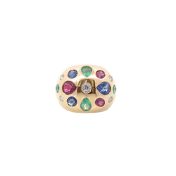 Bague Dôme en or jaune, émeraudes, rubis, saphirs, tourmaline et diamants - Castafiore