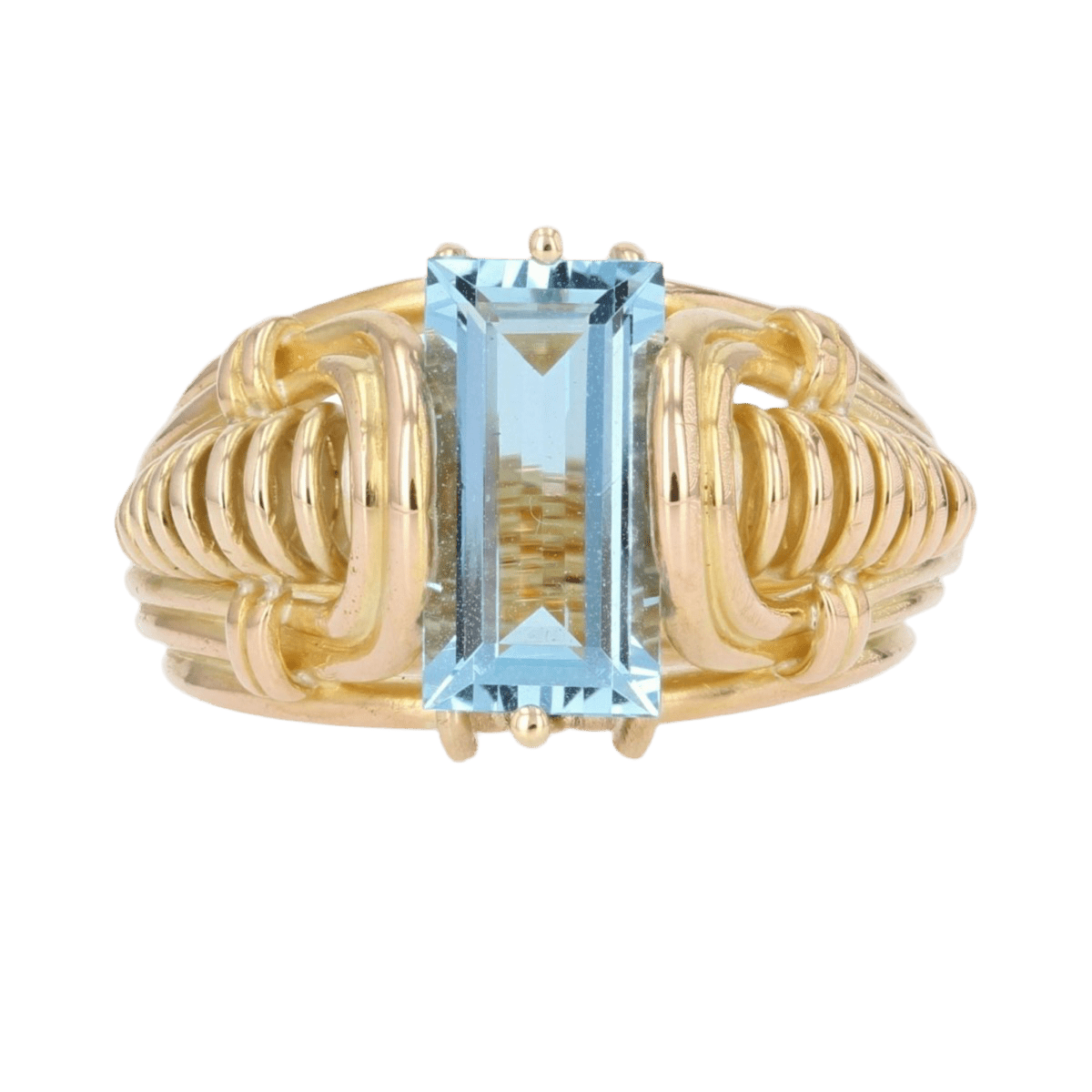 Bague Dôme en or jaune et aigue - marine - Castafiore