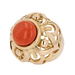 Bague Dôme en or jaune et corail - Castafiore