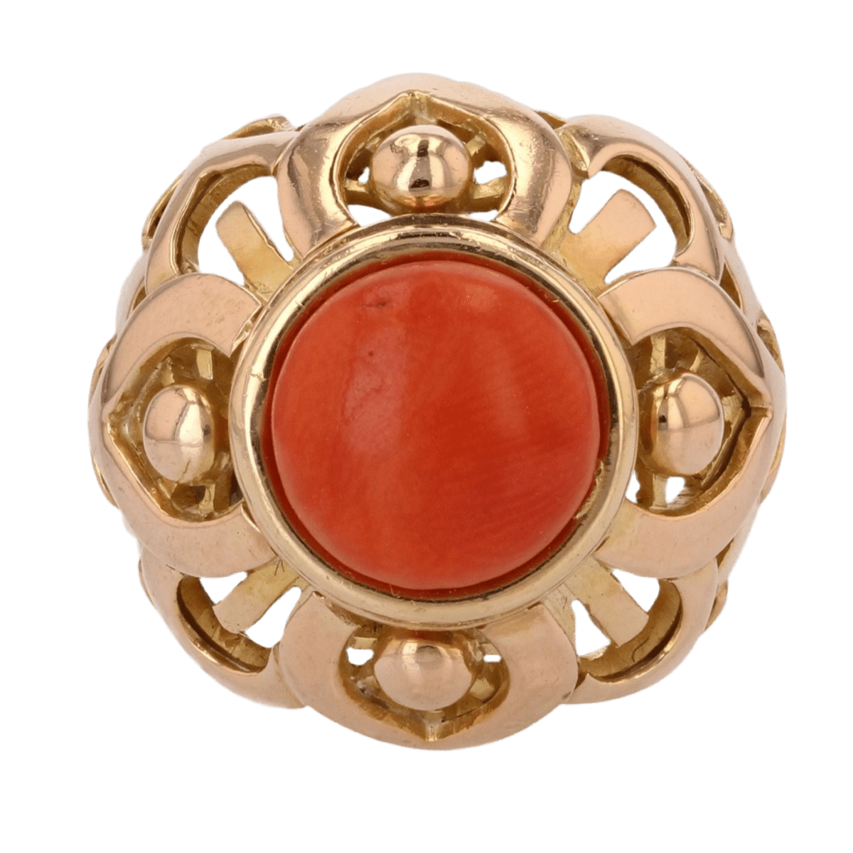 Bague Dôme en or jaune et corail - Castafiore