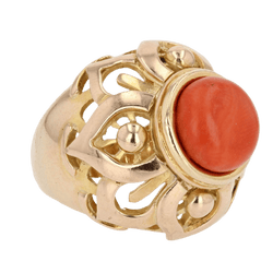 Bague Dôme en or jaune et corail - Castafiore