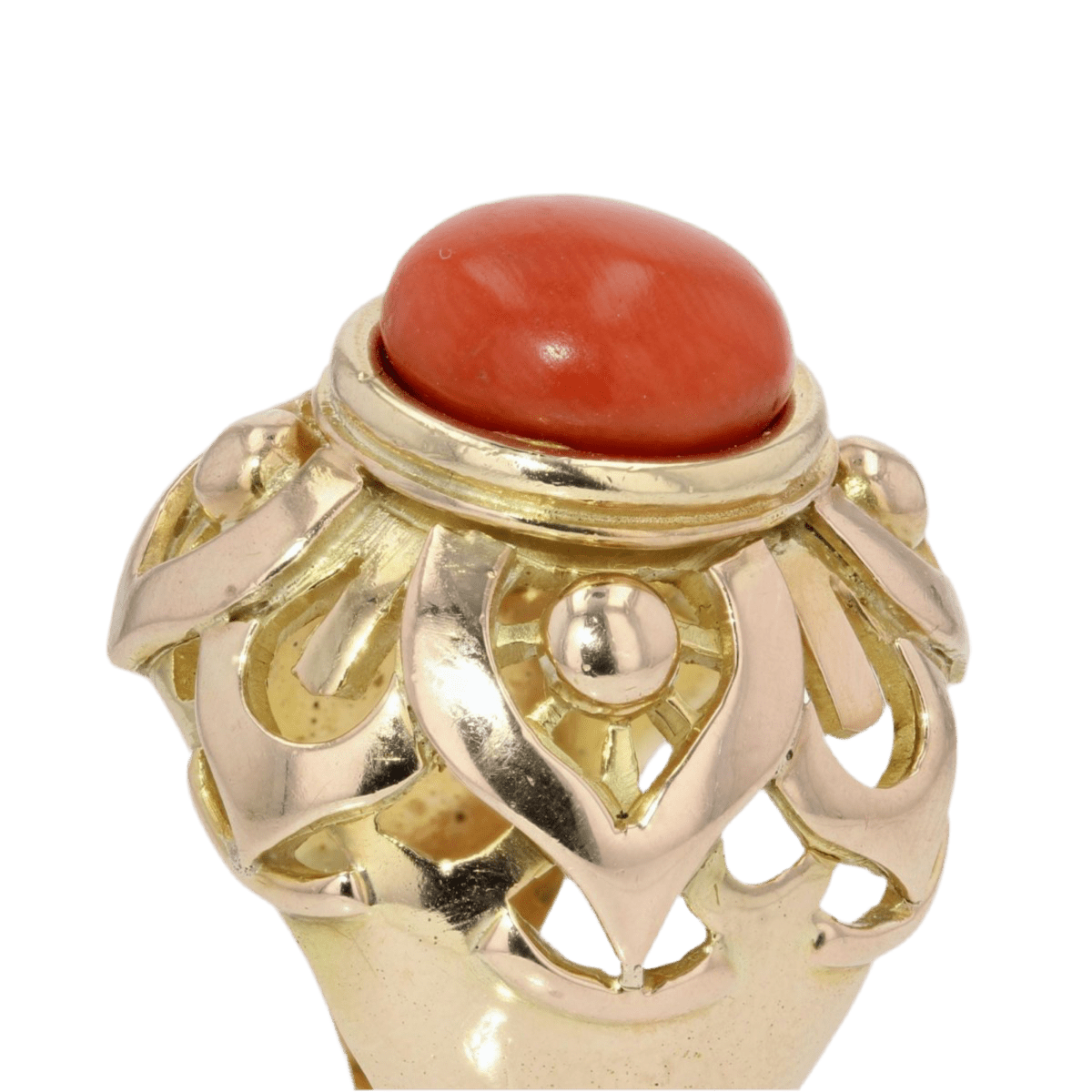 Bague Dôme en or jaune et corail - Castafiore