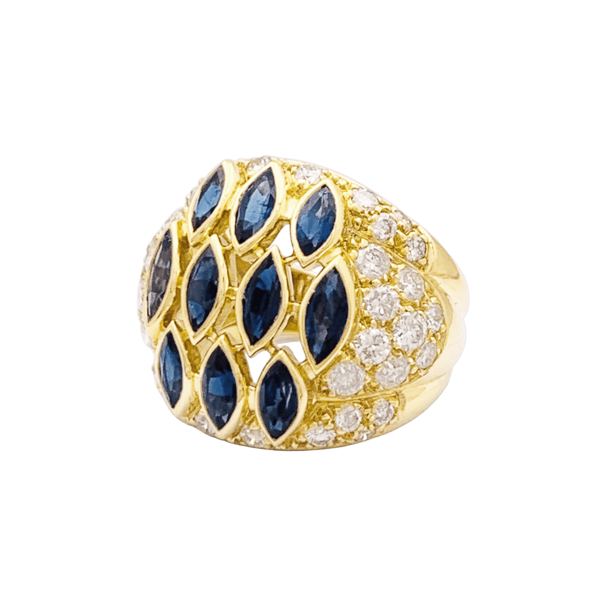 Bague Dôme en or jaune et saphirs et diamants - Castafiore