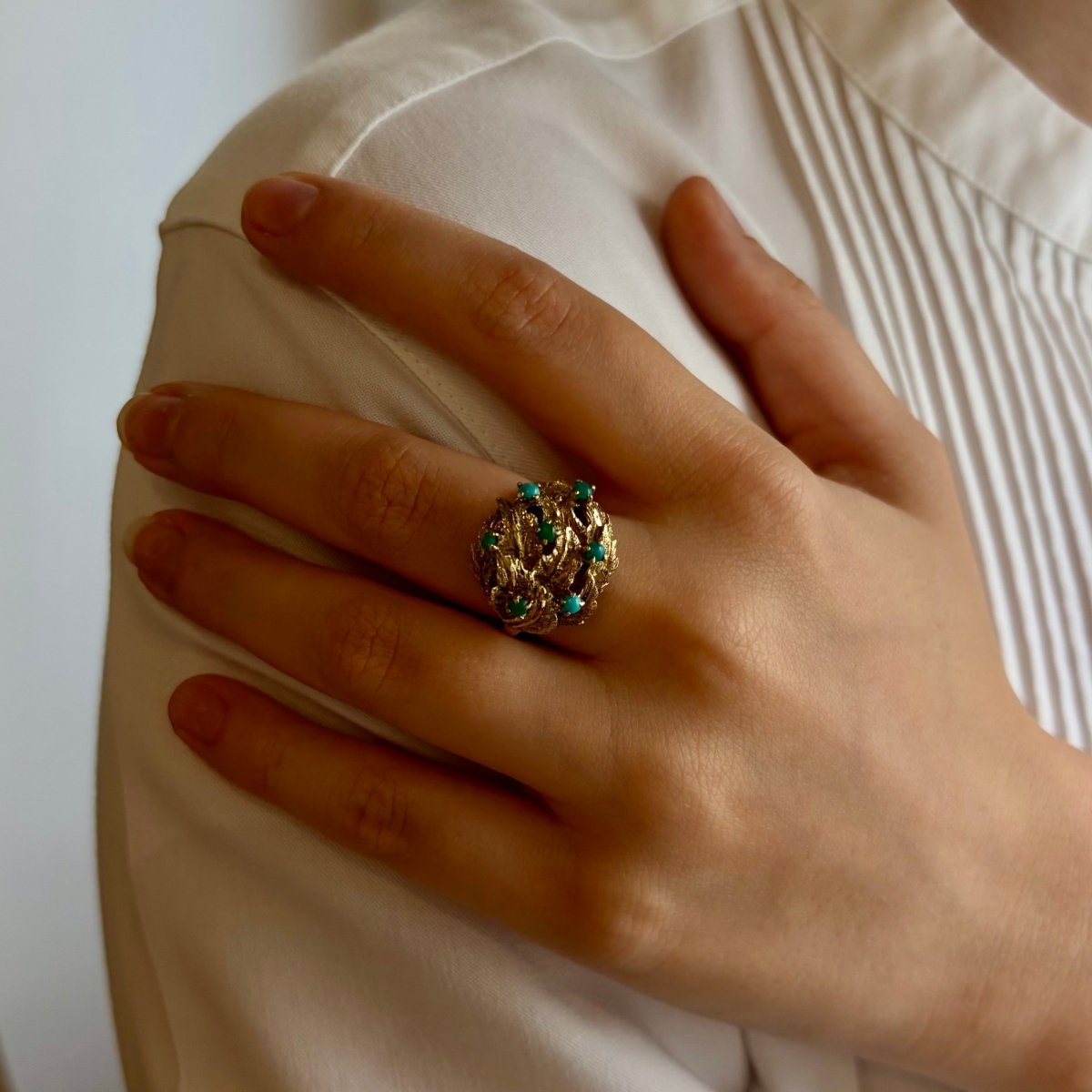 Bague Dôme en or jaune et turquoise