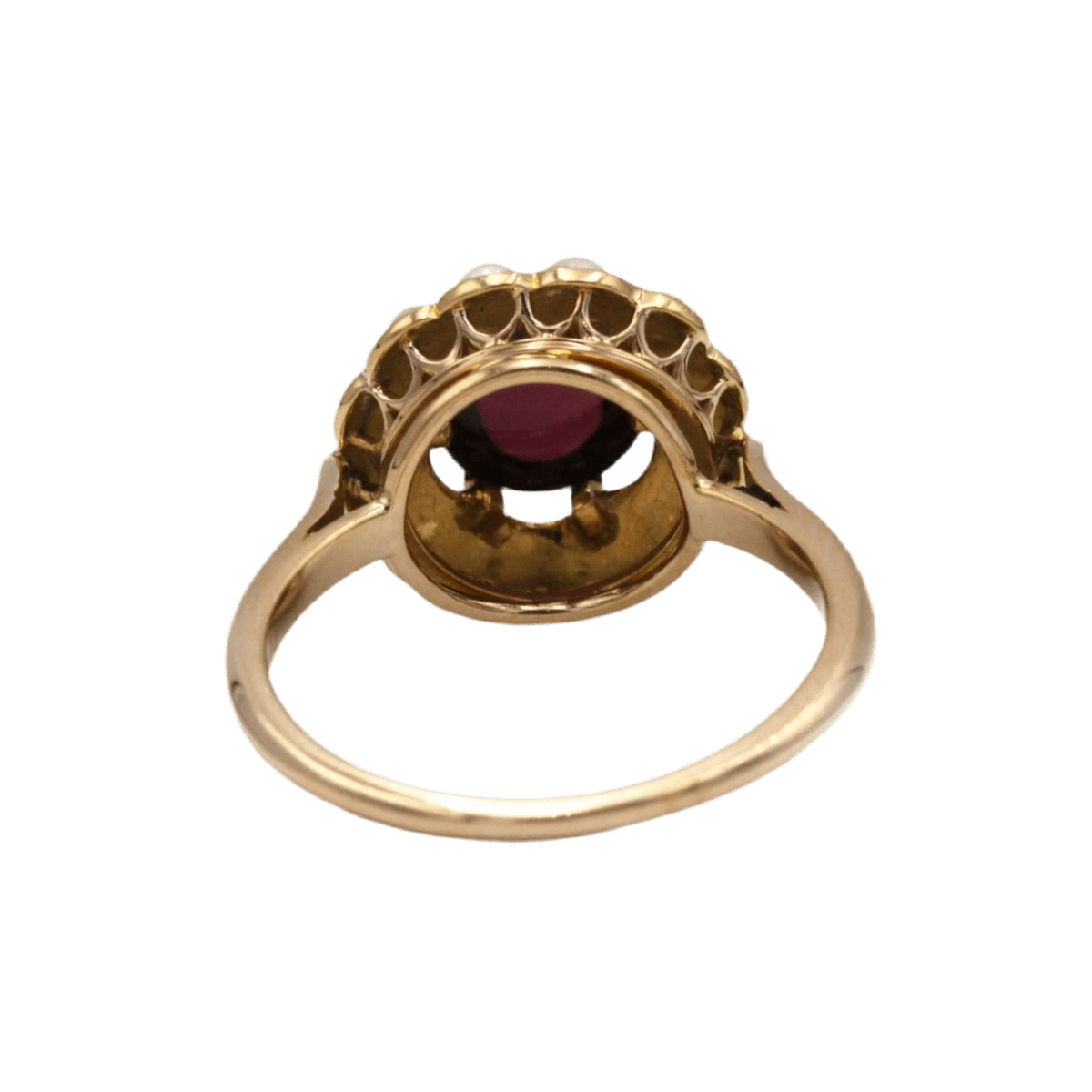 Bague Dôme en or jaune, grenat et perles - Castafiore