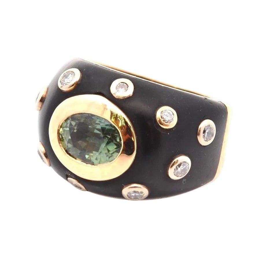 Bague Dôme en or jaune, onyx, saphir et diamants - Castafiore