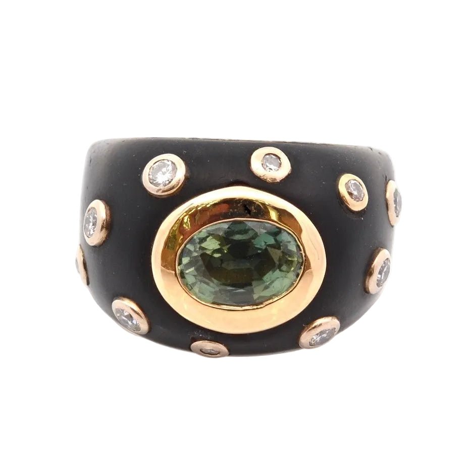 Bague Dôme en or jaune, onyx, saphir et diamants - Castafiore