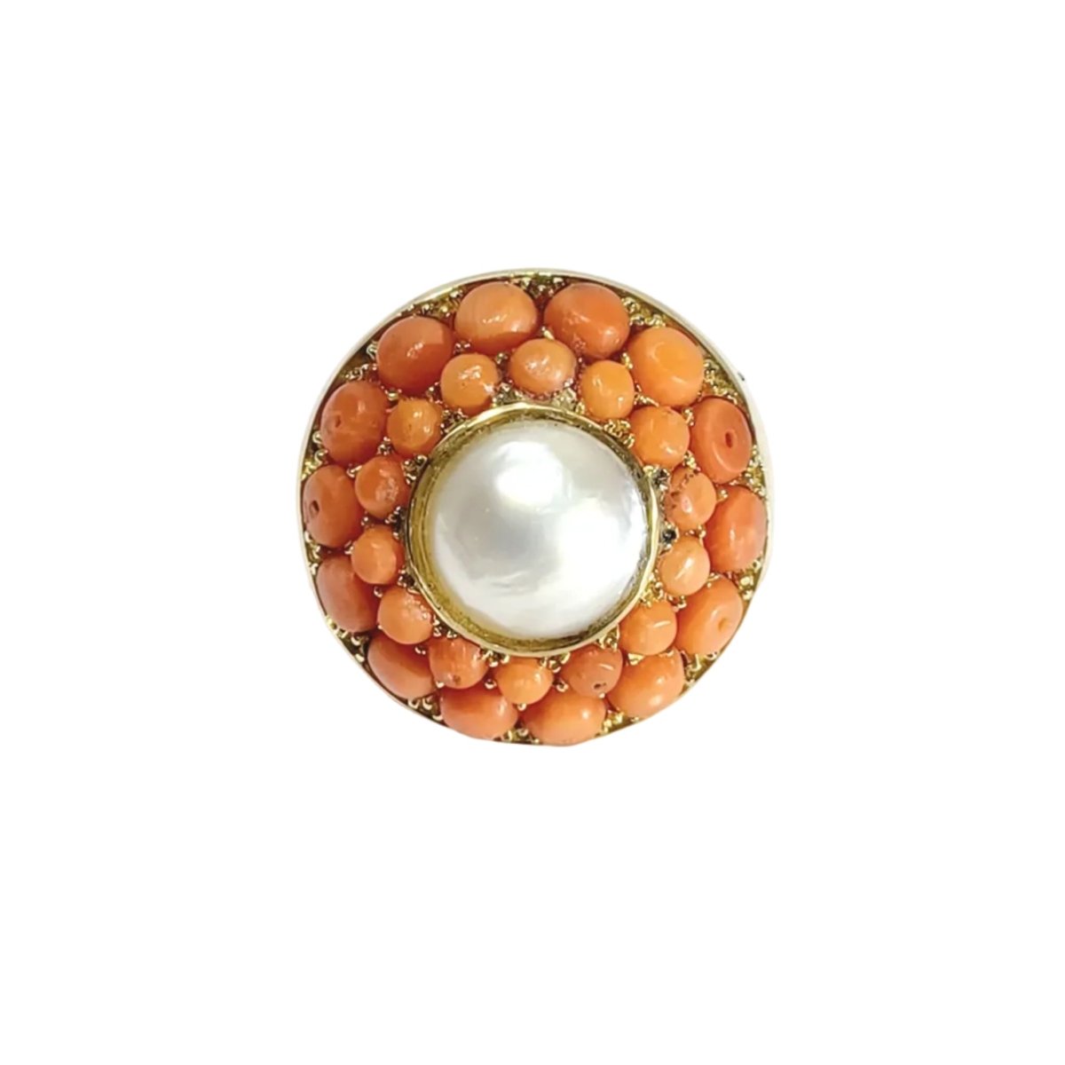 Bague Dôme en or jaune, perle et corail - Castafiore