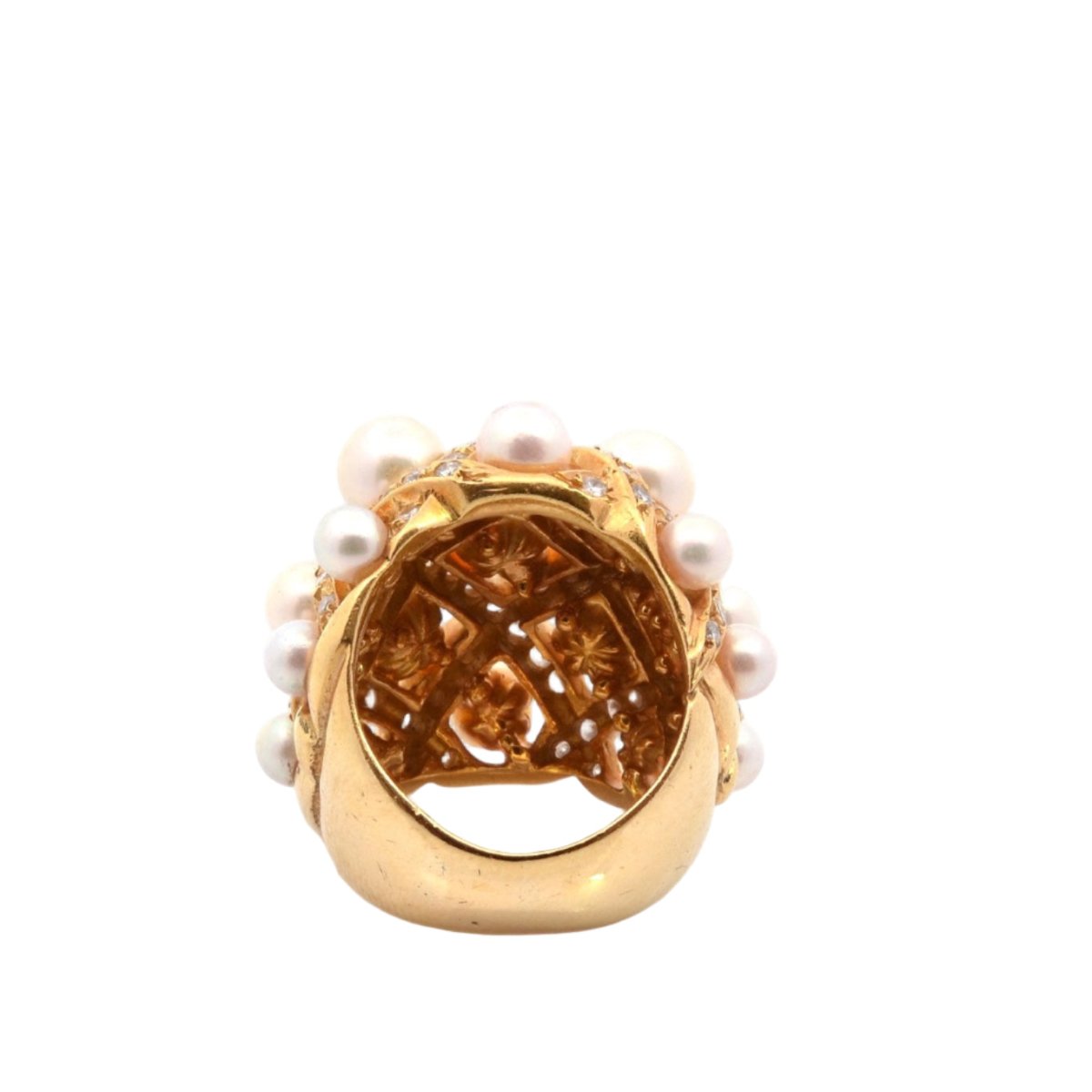 Bague Dôme en or jaune, perles et diamants - Castafiore