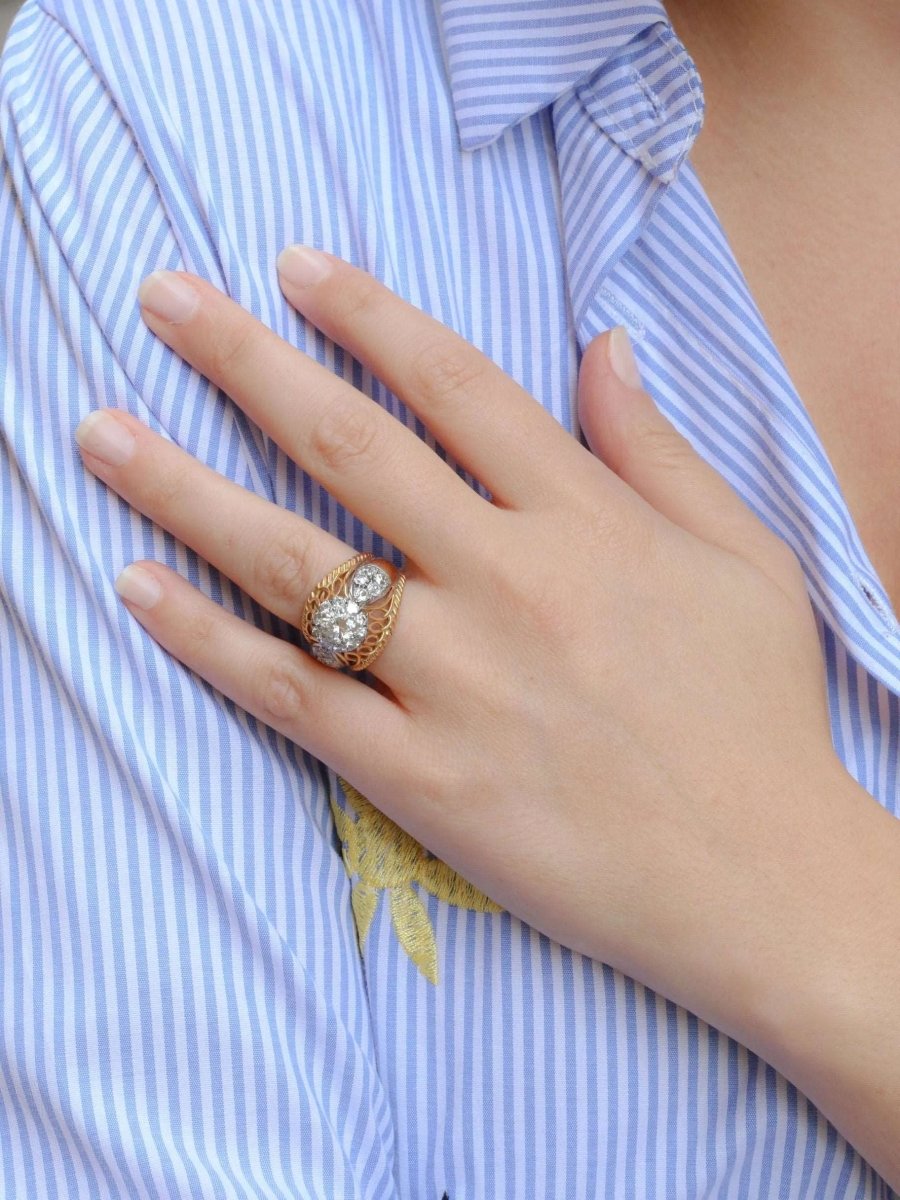 Bague dome en or jaune, platine et diamant 1 carat - Castafiore