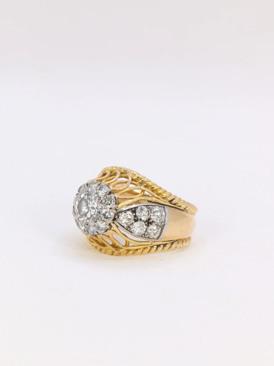 Bague dome en or jaune, platine et diamant 1 carat - Castafiore