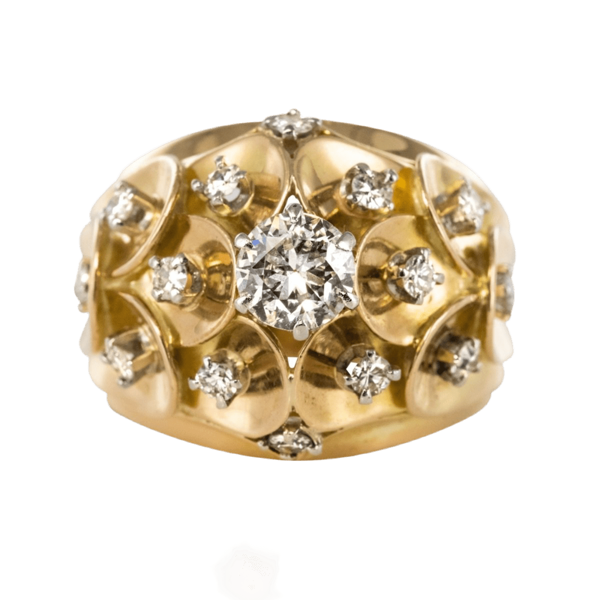 Bague Dôme en or jaune, platine et diamants - Castafiore