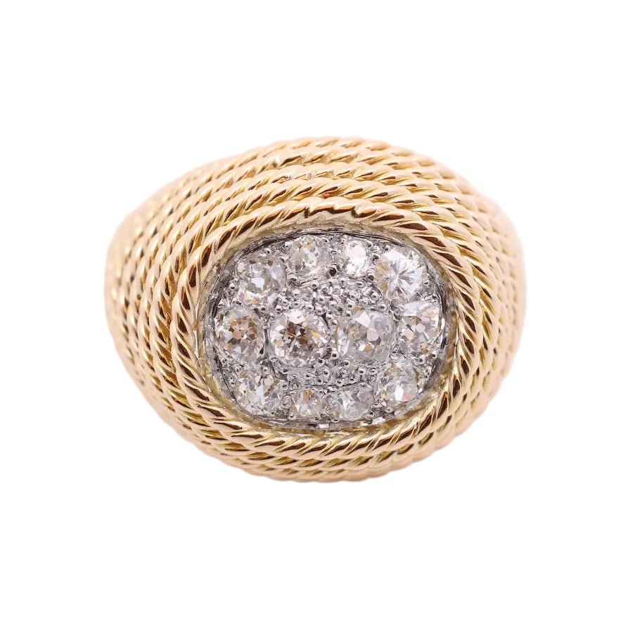 Bague Dôme en or jaune, platine et diamants - Castafiore