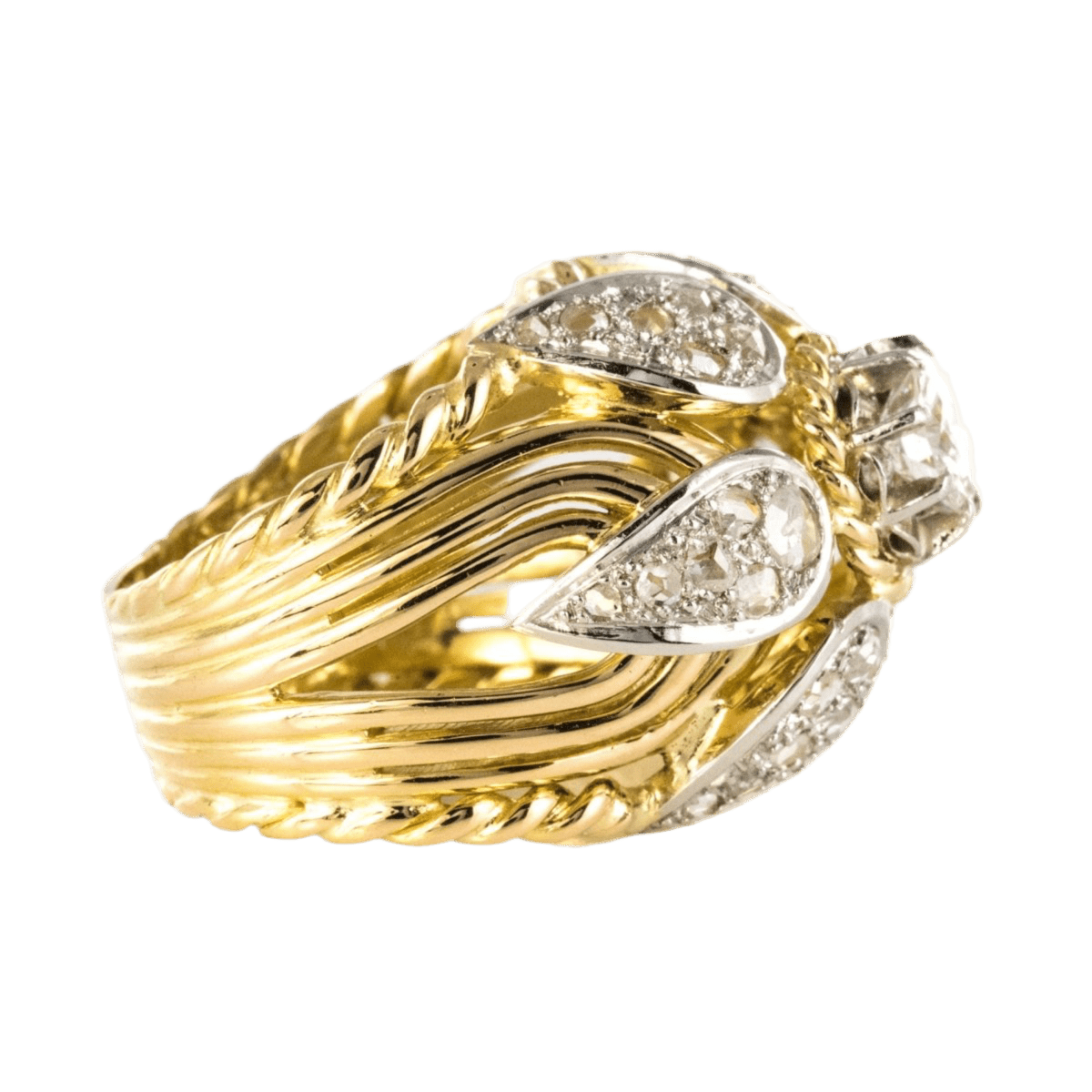 Bague Dôme en or jaune, platine et diamants - Castafiore