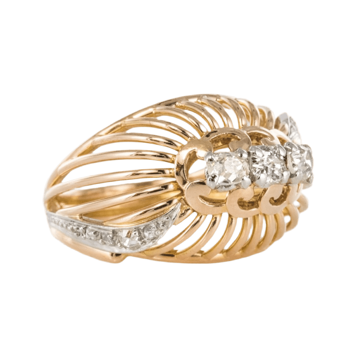 Bague Dôme en or jaune, platine et diamants - Castafiore