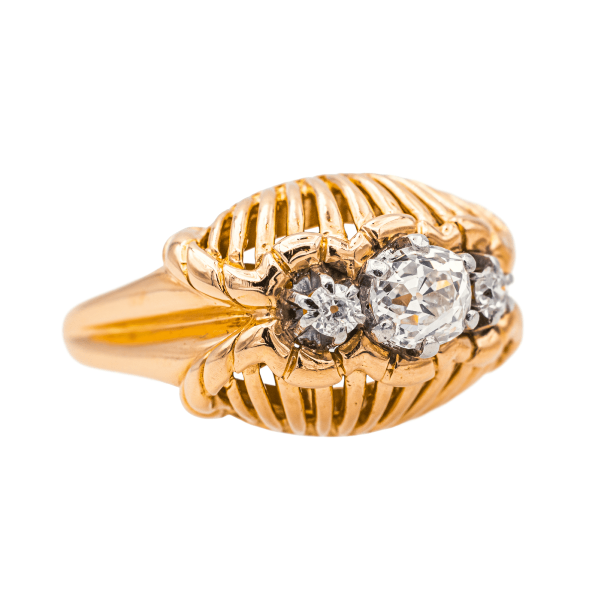 Bague Dôme en or jaune, platine et diamants - Castafiore