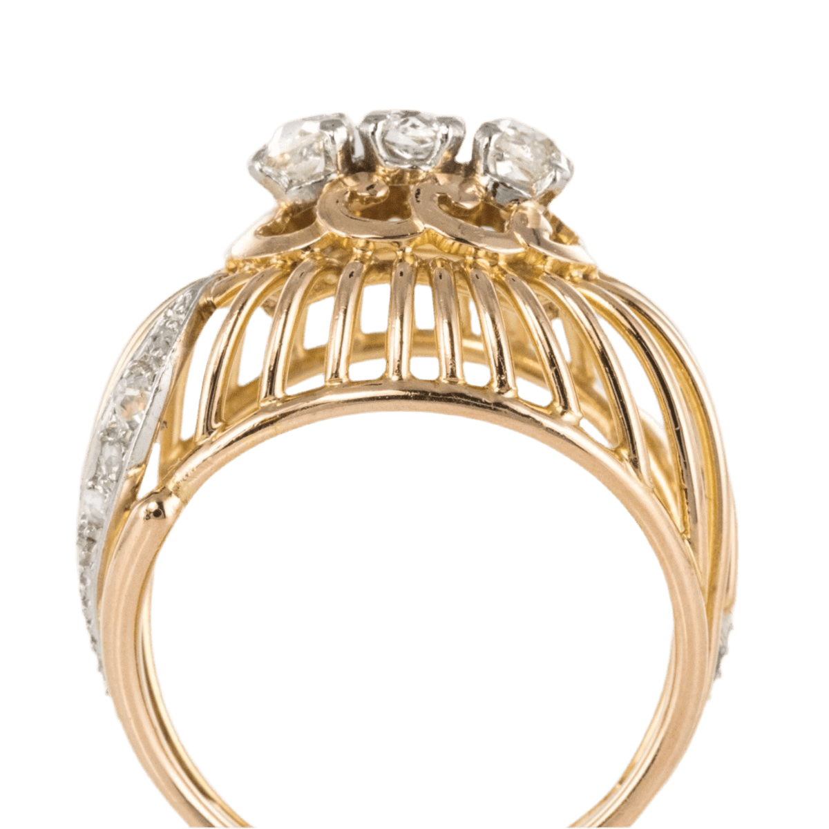 Bague Dôme en or jaune, platine et diamants - Castafiore