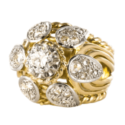 Bague Dôme en or jaune, platine et diamants - Castafiore