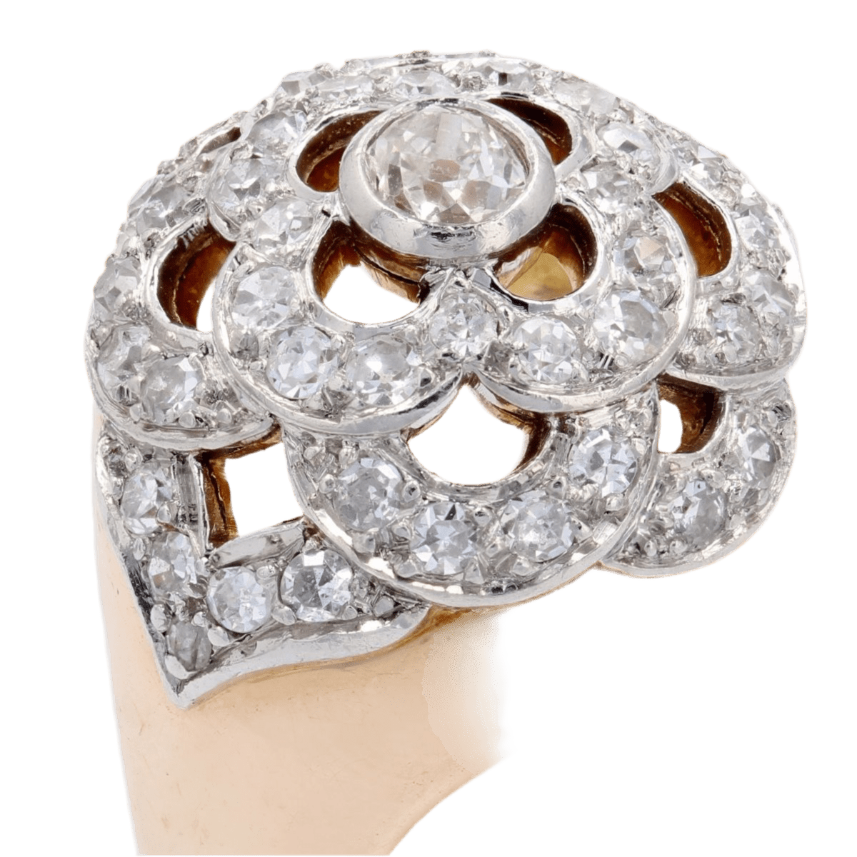 Bague Dôme en or jaune, platine et diamants - Castafiore