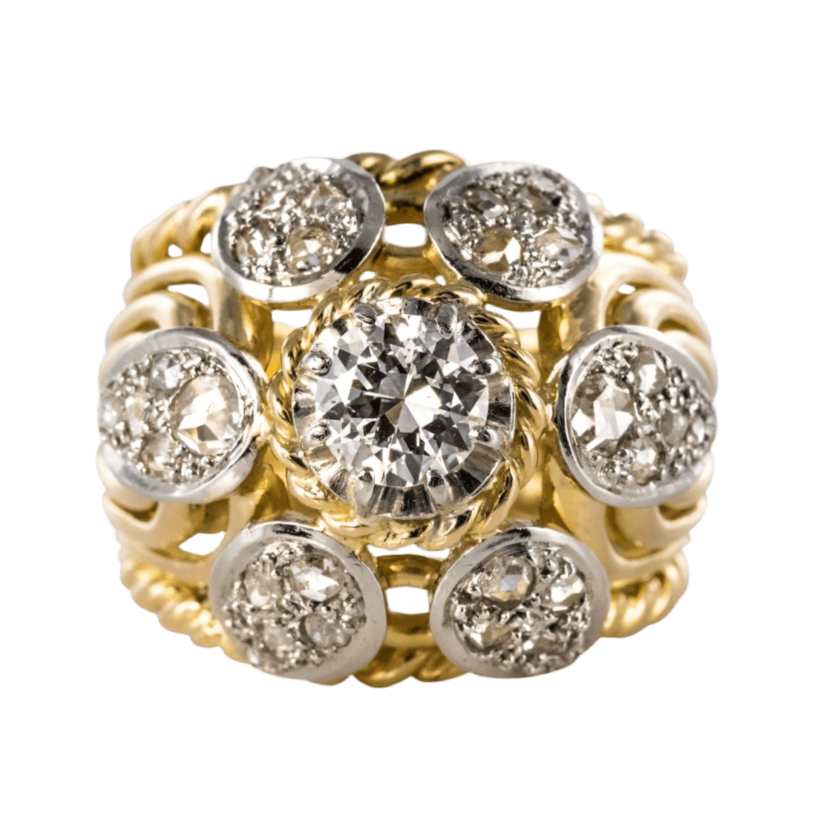Bague Dôme en or jaune, platine et diamants - Castafiore