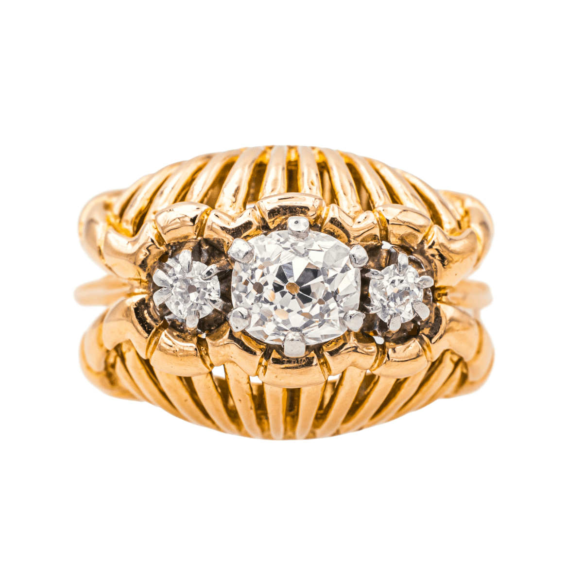 Bague Dôme en or jaune, platine et diamants - Castafiore