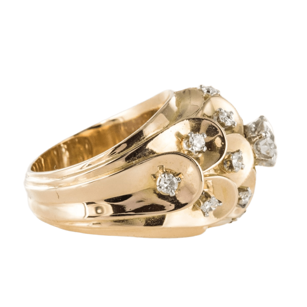 Bague Dôme en or jaune, platine et diamants - Castafiore