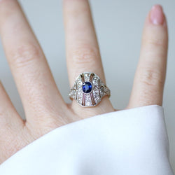 Bague Dôme en or jaune, platine, saphir, et diamants - Castafiore