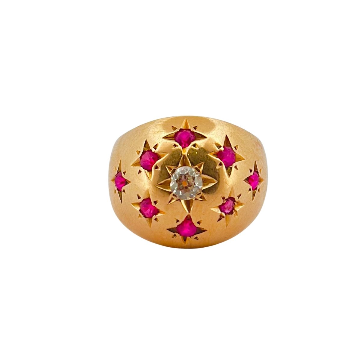 Bague Dôme en or jaune rubis et diamants - Castafiore