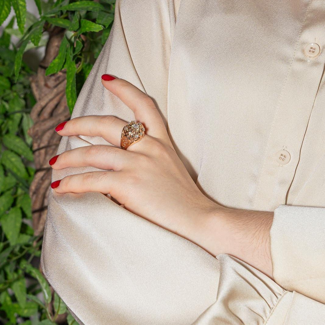 Bague Dôme en or rose et diamants - Castafiore