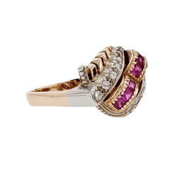 Bague Dôme en or rose, or blanc et rubis - Castafiore