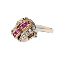 Bague Dôme en or rose, or blanc et rubis - Castafiore