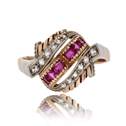 Bague Dôme en or rose, or blanc et rubis - Castafiore