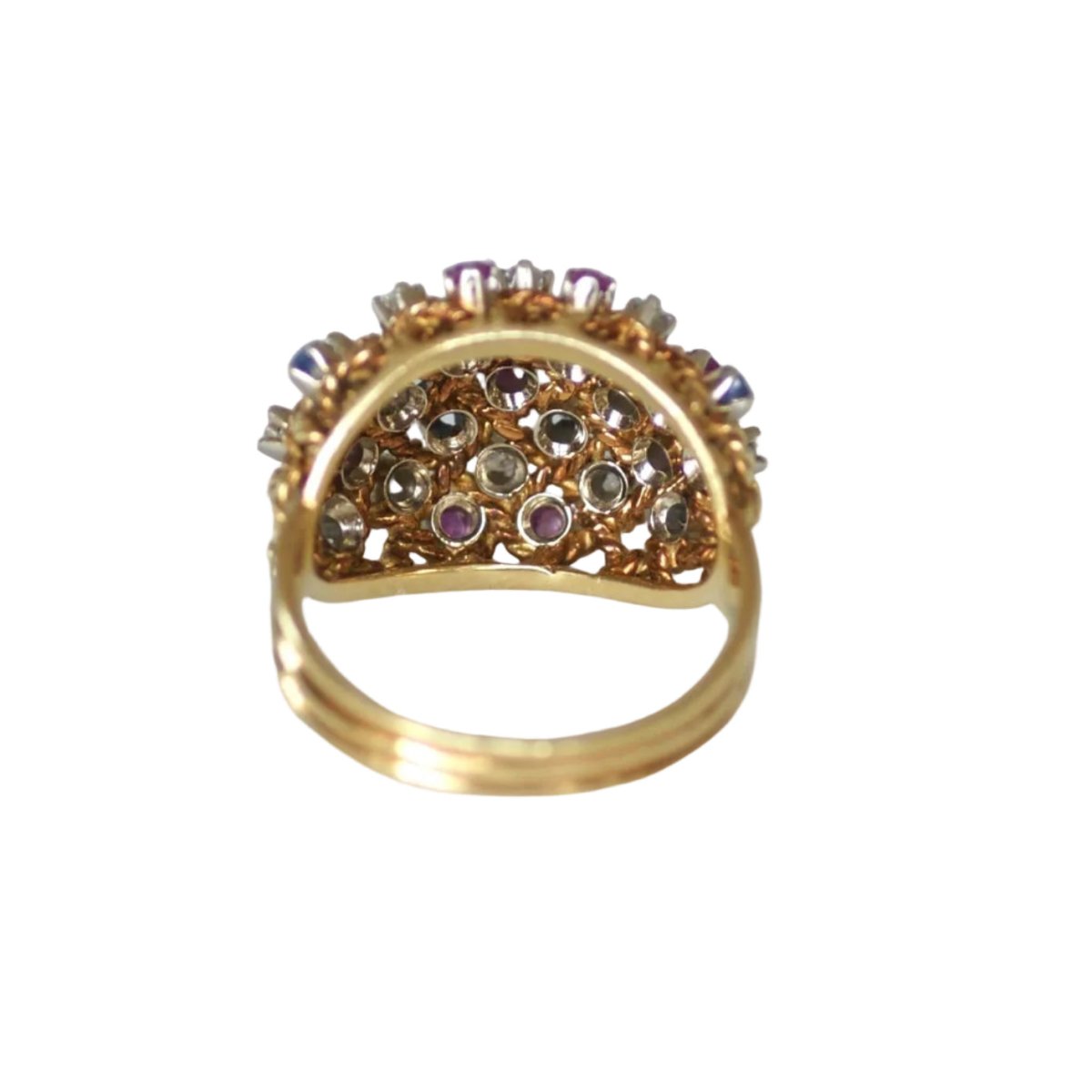 Bague Dôme en or rose, saphirs, rubis et diamants - Castafiore
