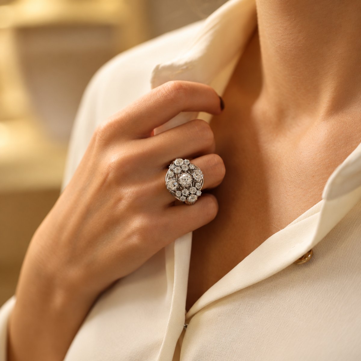 Bague Dôme en platine et diamants - Castafiore