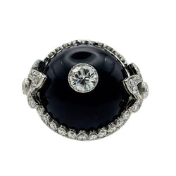 Bague Dôme en platine, onyx et diamants - Castafiore