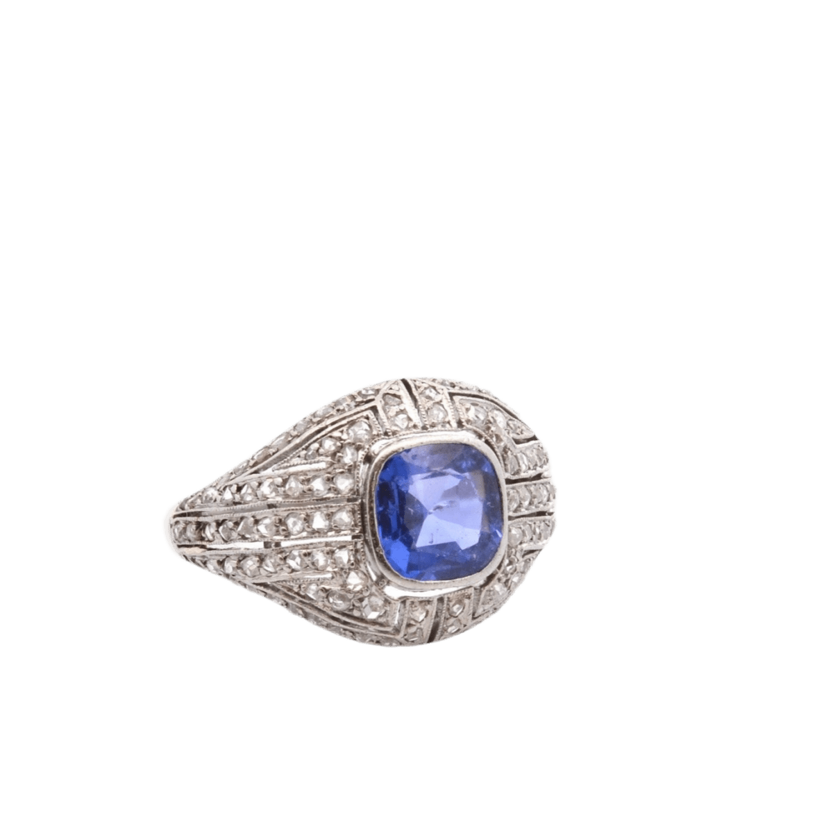 Bague Dôme en platine, saphir et diamants - Castafiore