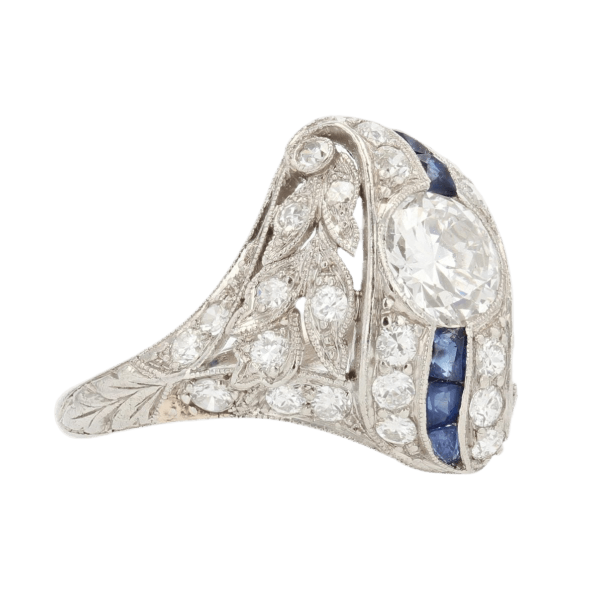 Bague Dôme en platine, saphirs et diamants - Castafiore