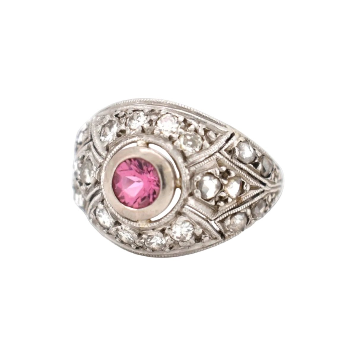 Bague Dôme en platine, tourmaline et diamants - Castafiore