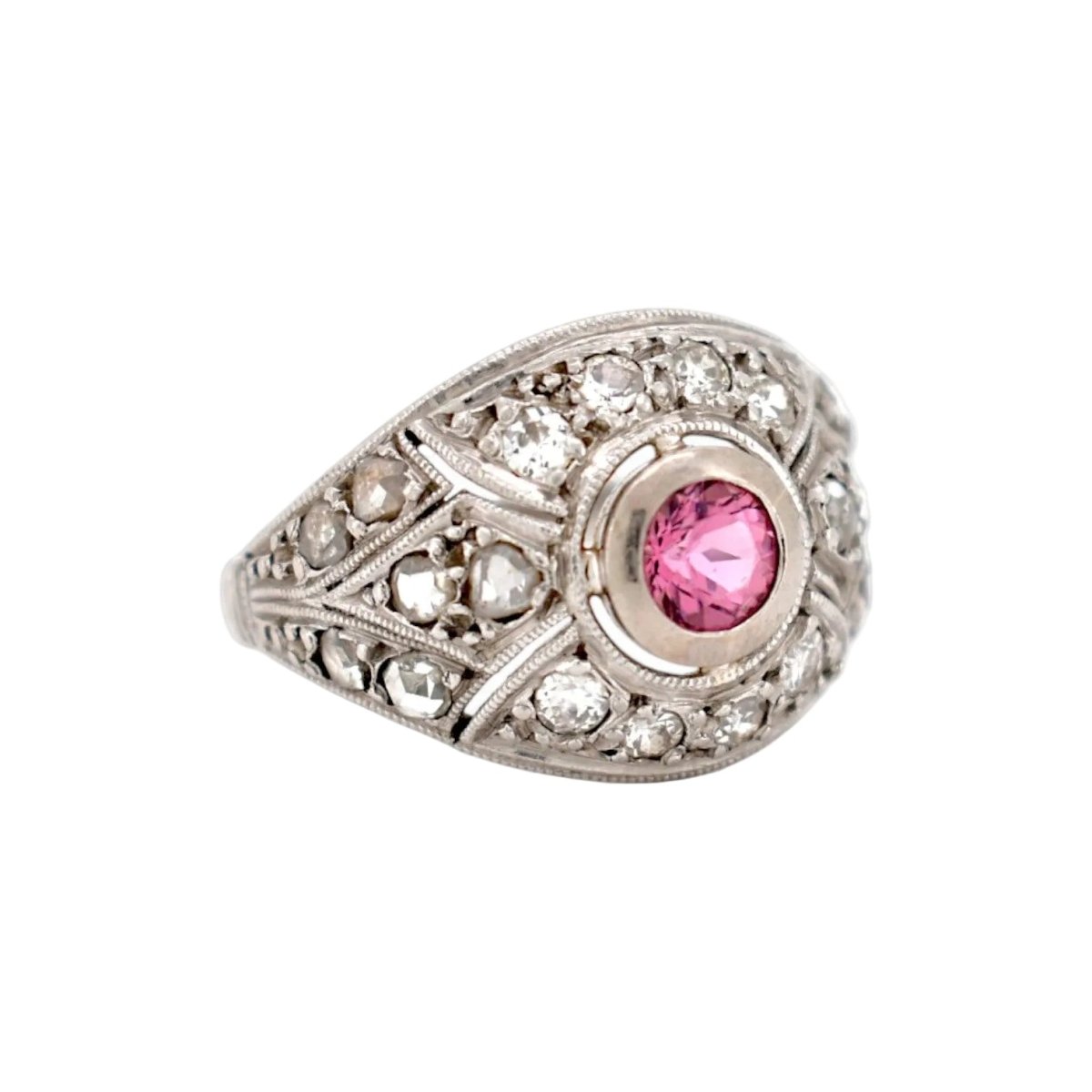 Bague Dôme en platine, tourmaline et diamants - Castafiore