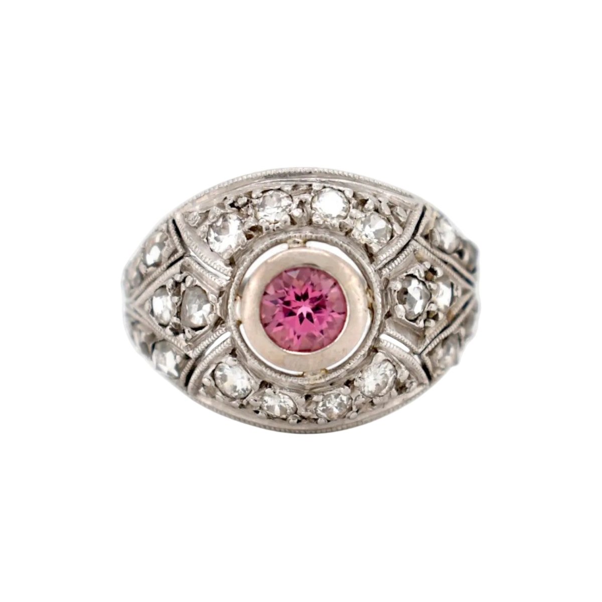 Bague Dôme en platine, tourmaline et diamants - Castafiore