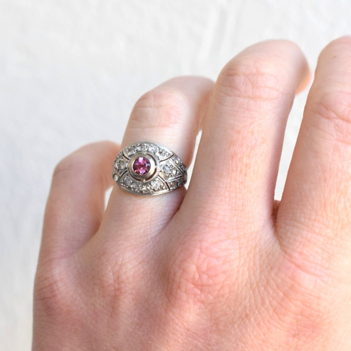 Bague Dôme en platine, tourmaline et diamants - Castafiore