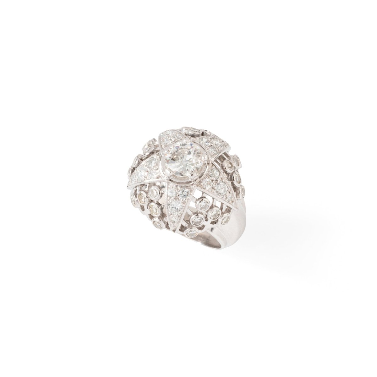 Bague Dôme étoile en or blanc, platine et diamants - Castafiore