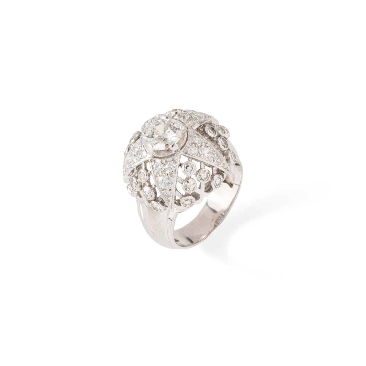Bague Dôme étoile en or blanc, platine et diamants - Castafiore